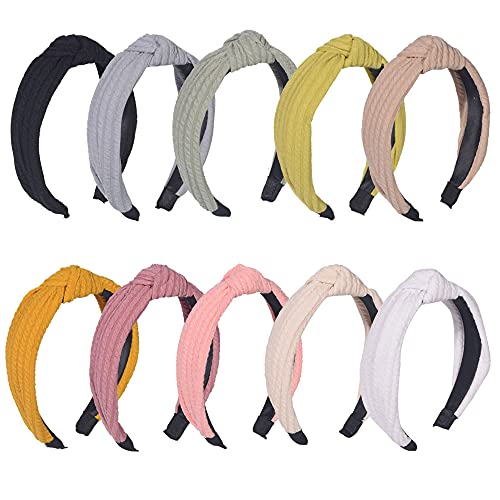 LifeDawn Knotted Headbands for Women Girls,10 Pieces Knitting Solid Headbands Wide Headbands for Women Hair Top Knot Headband for Women