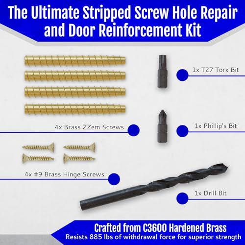 ZZem Screw 4-pk - #9x3-Permanent Door Hinge Repair Kit - Easy Stripped Screw Hole Repair - Reinforce Door Hinges, Strike Plates and Door Jamb Repair - Repair Stripped Hinge Screws in Minutes!