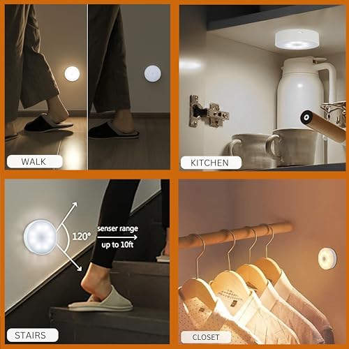 Image of Motion Sensor Night Light for Home with USB Charging Battery Rechargeable Wireless Magnetic Self Adhesive LED Lamp for Wardrobe, Cabinet, Cupboard, Kitchen, Bedroom, Stairs (Pack of 4)(White)
