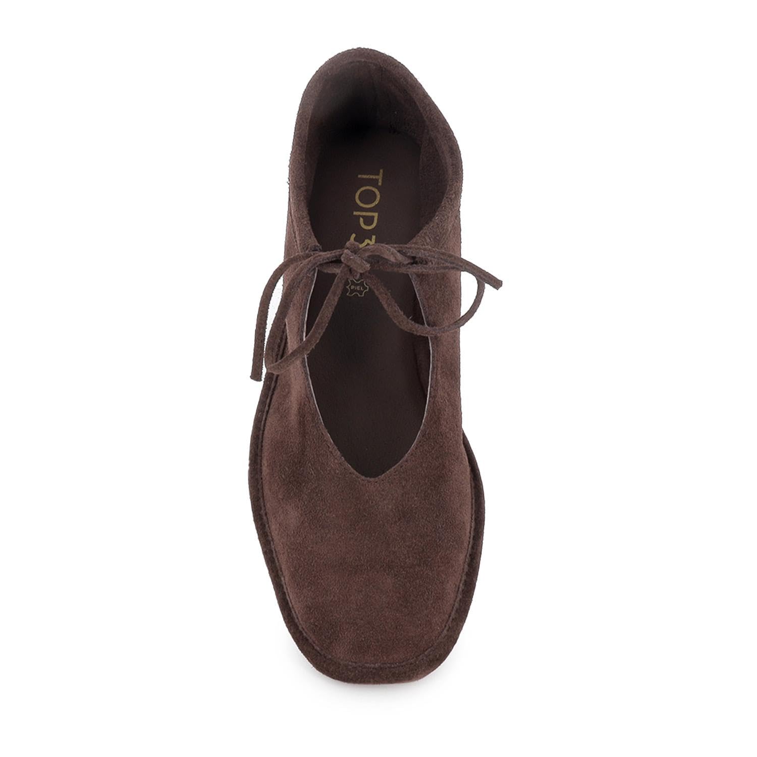 Zapato Cordones Piel Serraje Flexible Plano Mujer Marron para: Mujer