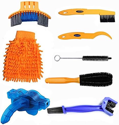 Precision Bicycle Cleaning Brush Tool Set， Including Bike Chain Scrubber, Fit for Mountain, Road, City, Hybrid,MTB,BMX Bike and Folding Bike， 8 Pieces Kit