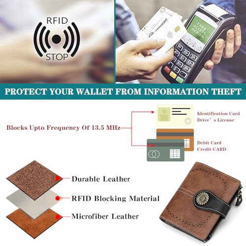 Image of SENDEFN Small Womens Wallet Leather Bifold Card Holder RFID Blocking with Zipper Coin Pocket