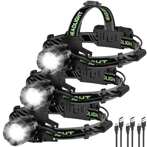 Image of Rechargeable Headlamp 3 Pack, 99,000 Lumens Super Bright Head Lamp with 3 Modes, 90 Adjustable LED Head Light for Forehead, IPX6 Waterproof Headlamps for Adults,Camping,Hiking