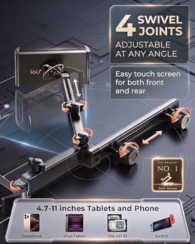 Image of Tablet Holder for Car, 3 in 1 Extension Arm Adjustable Car Headrest Tablet Holder Road Trip Essentials Back Seat Tablets Cars Mount Compatible with iPad Pro, Air, Mini, 4.7-11 inch Devices