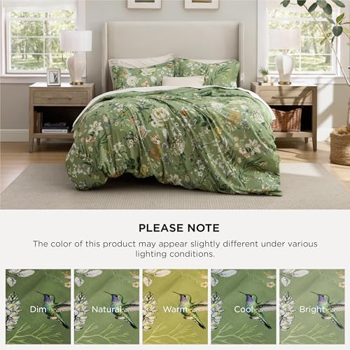 Image of Bedsure Comforter Set Full Size - Cute Floral Bedding Comforter Set, 3 Pieces, 1 Soft Reversible Olive Green Woodland Floral Flowers Comforter and 2 Pillow Shams