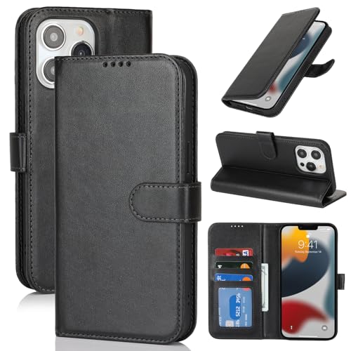 Image of for iPhone 13 Pro Case Wallet with Card Holder,for iPhone 13 Pro Wallet Case for Women Men,PU Leather Shockproof Magnetic Buckle Stand Flip Phone Case-Black