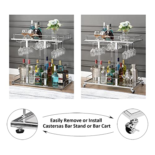 Ferfalder Acrylic Bar Cart-Home Bar Serving Cart With Wine Rack 2-Tier Kitchen Cart On Wheels Bar Stand Mobile For Living Room Kitchen Club #TOP2