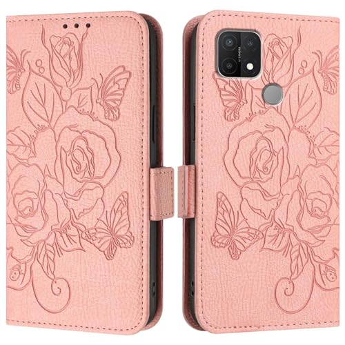 Étui portefeuille OPPO A15 anti-rayure, étui fin en cuir rose résistant aux chutes