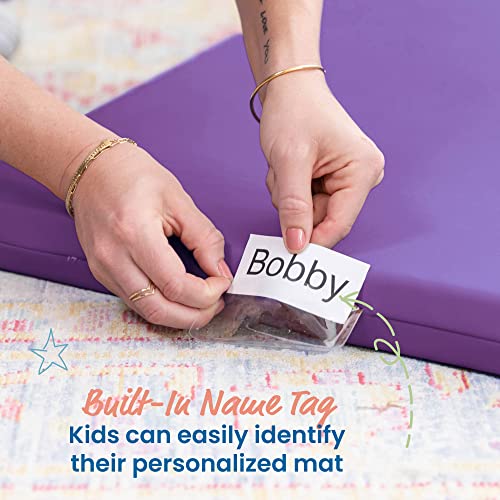 Image of ECR4Kids SoftZone Rainbow Rest Time Mat with Name Tag, Sleeping Pad, Purple, 5-Piece