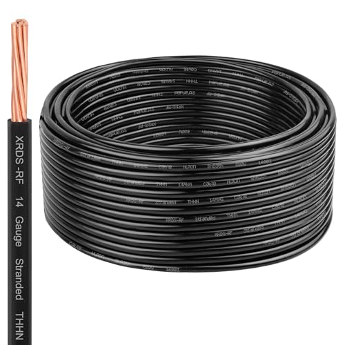 Image of XRDS -RF 14 AWG 50FT THHN Stranded Wire - Nylon Insulated Pure Copper Electrical Cable for DIY Projects - Black - 600V Rated