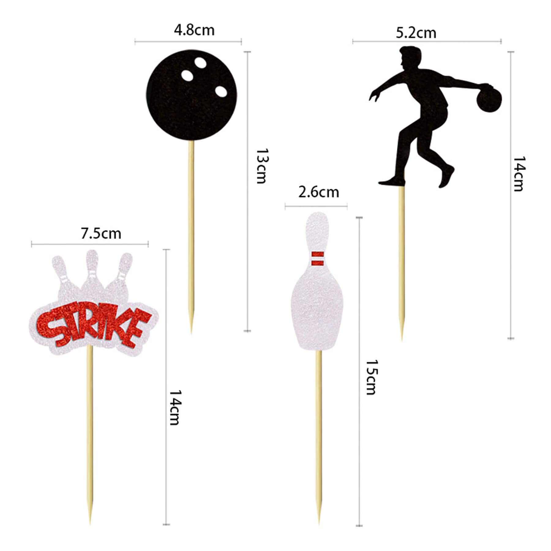 Bowling Cupcake-Topper – 24 Stück, Glitzernd, Für Sport-Mottoparty, Baby Shower & Geburtstag
