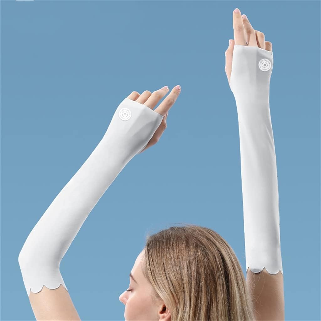 HBJWOV Ice-Sleeved Women's Ice Thin Sleeves Driving Outdoor Ice Silk Hand-Sleeved Long Cycling Gloves Thin(Black)