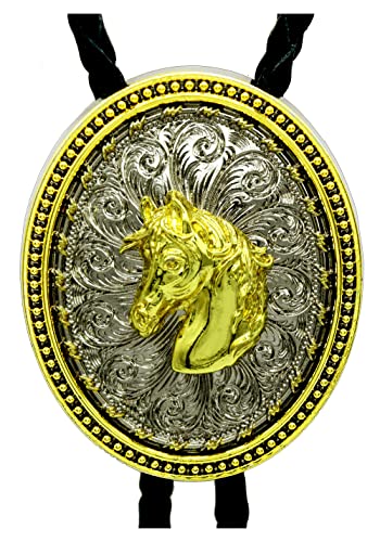 Moranse Bolo Tie Golden Horse Head Western Cowboy Oval Medal Style With Cowhide Rope Necktie #TOP5