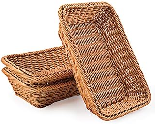 WANDIC Woven Basket, Set of 3 Poly-Wicker Bread Storage Poly-Wicker Baskets for Food Fruit Vegetables Serving Restaurant Home Kitchen