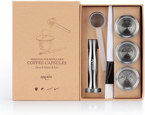 RECAPS cápsulas de Nespresso reutilizables, vainas rellenables de acero inoxidable para máquinas Nespresso (compatibles con la línea original),
