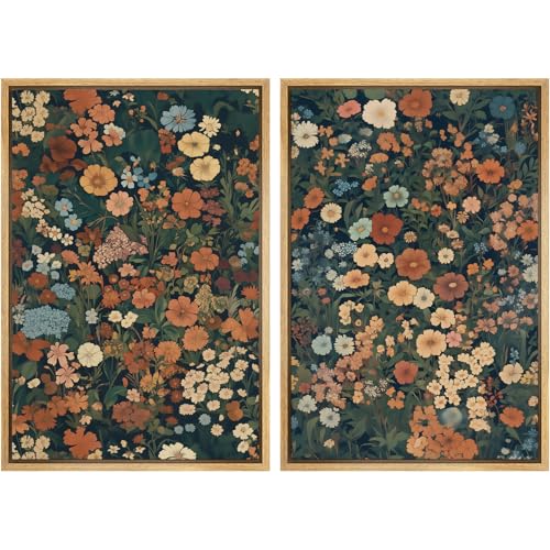 MUDECOR Framed Canvas Print Wall Art Vintage Floral Botanical Colorful