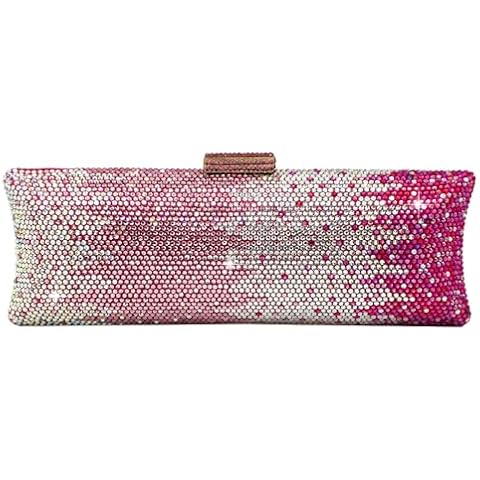 Boutique De FGG Long Evening Bags and Clutches for Women Formal Party Rhinestone Handbags Wedding Crystal Clutch Bag, Mini, Gradient Pink Cover