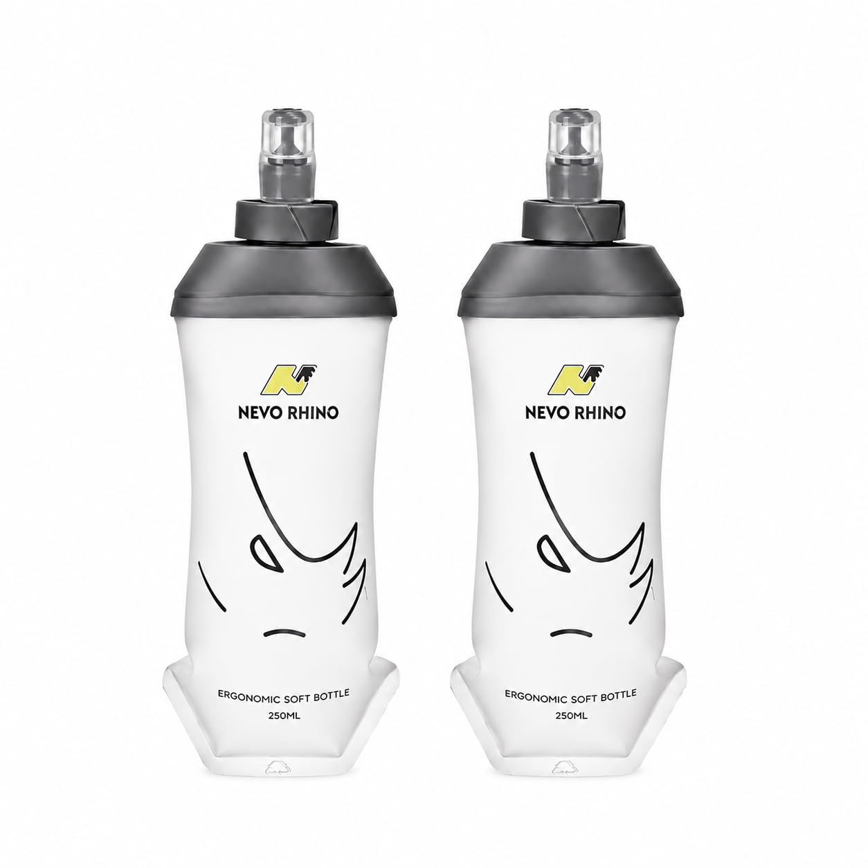 Nevo Rhino Twin Pack Soft Flask Water Bottles with Bite Valve for Running, Collapsible Hydration Bottles for Vests, Trail, Hiking and Cycling (250, Millilitres)