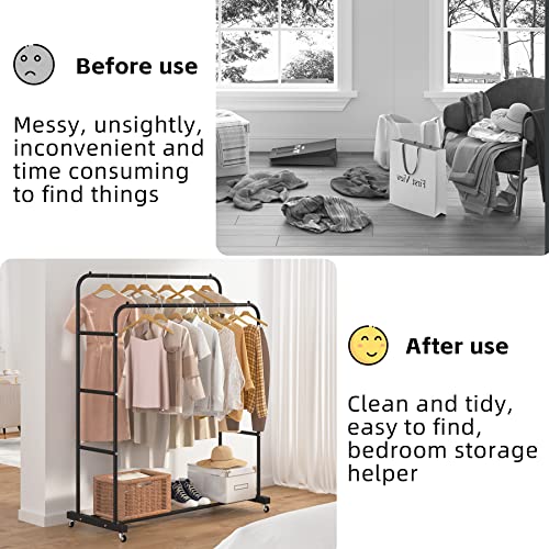 Laiensia-Double-Rods-Clothing-Rack-with-Wheels-Garment-Rack-for-Hanging-Clothes-Multi-functional-Bedroom-Clothes-Rack-Black