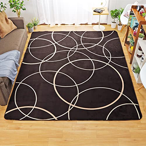 ラグ カーペット ラグマット 洗える 厚手 厚さ約15mm フランネルラグ 3畳 約200cm×250cm ブラウン サークル柄 ボリュームタイプ ホットカーペットカバー こたつ敷き モダン 北欧 ModernCircle モダンサークル