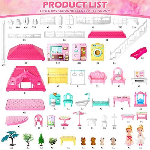 Doloowee Dolls House for Girls Toys, 4 Stories 10 Rooms Dollshouse with 2 Princesses Slide Accessories, Playset for Toddler Playhouse Gift for for 3 4 5 6 7 8+ Year Old Girls Toys - Thumbnail 7