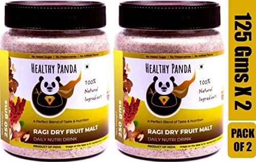 Image of HEALTHY PANDA Organic Sprouted Ragi Dry Fruit Malt & Sprouted Millet Mix - 125g x 2 Pack (250g) | Healthy Ragi Drink Nutritious Superfood Blend for Energy & Wellness Natural Gluten-Free Health