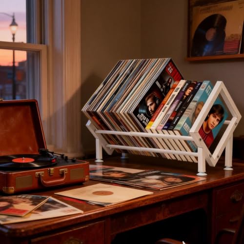 Miniatura 6 de Rosqmor Soporte Vinilos Metal, Porta Discos Vinilo Extensible Para 80-100 Lps, Organizador Vinyl Records Mesa, Estante Vinilos Para Cd, Álbumes, Revistas, Libros Negro