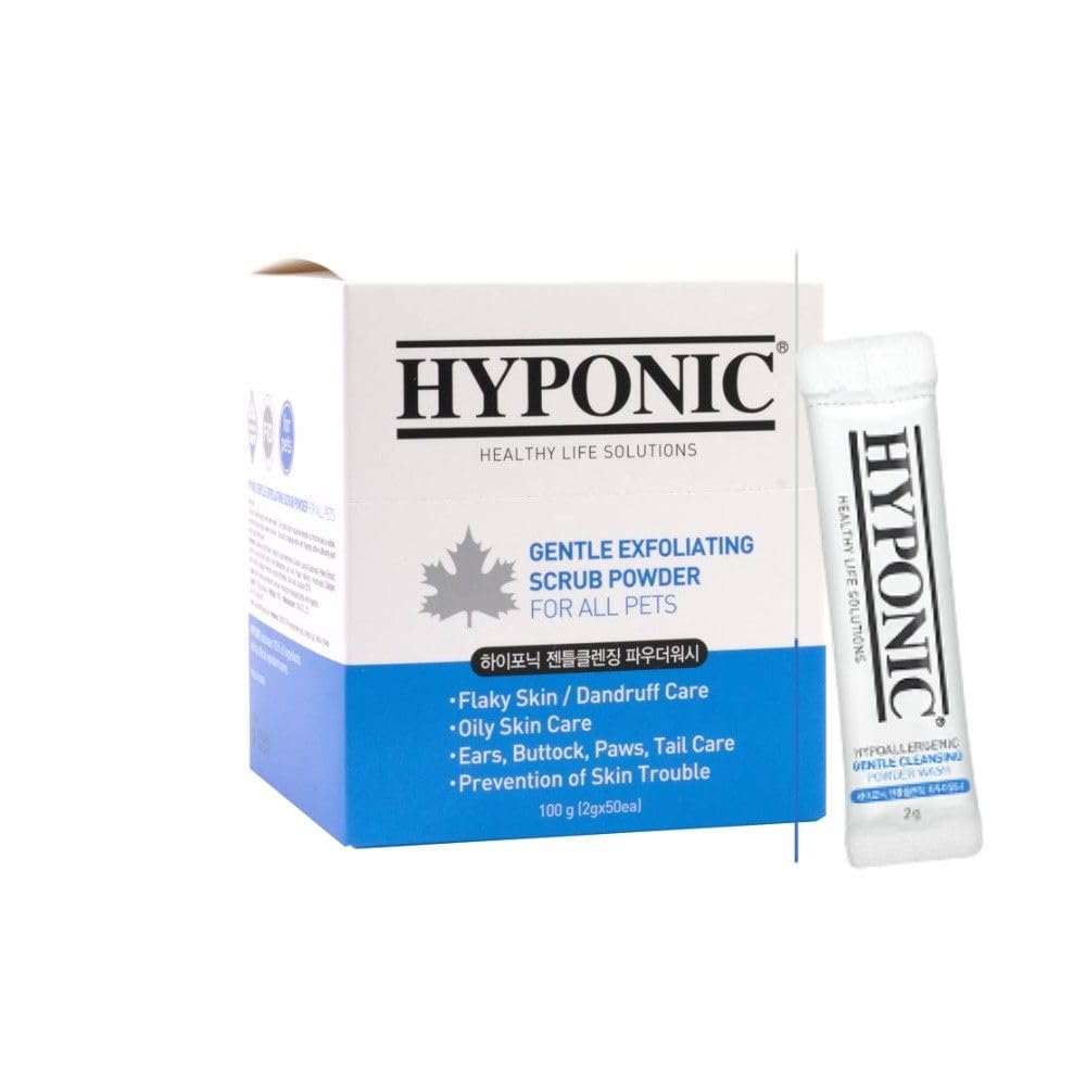 HYPONIC - Shampoing Exfoliant pour Chiens et Chats - Anti Démangeaisons - Amidon de Maïs sans OGM, Fruit de la Papaye - sans Tensio-Actifs - 50 x 2 g