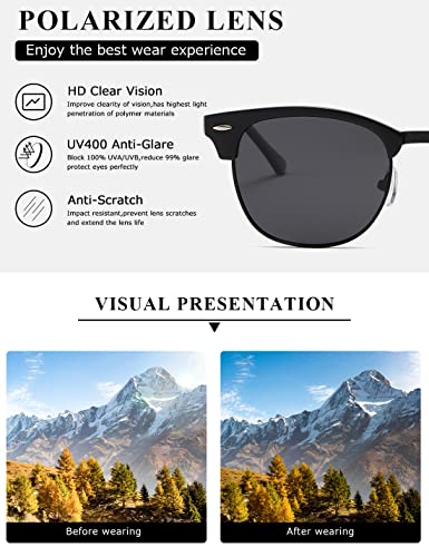 Image of AEVOGUE Polarized Semi Rimless Sunglasses for Men Women, Retro UV400 Sun Glasses for Driving Outdoor