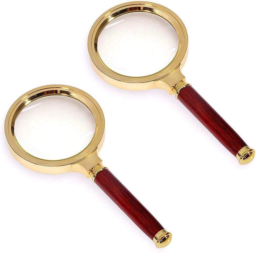 Magnifying Glass 6X + 8X Magnification Magnifier Handheld Magnifier for Science, Reading Book, Inspection.Pack of 2 (Gold)