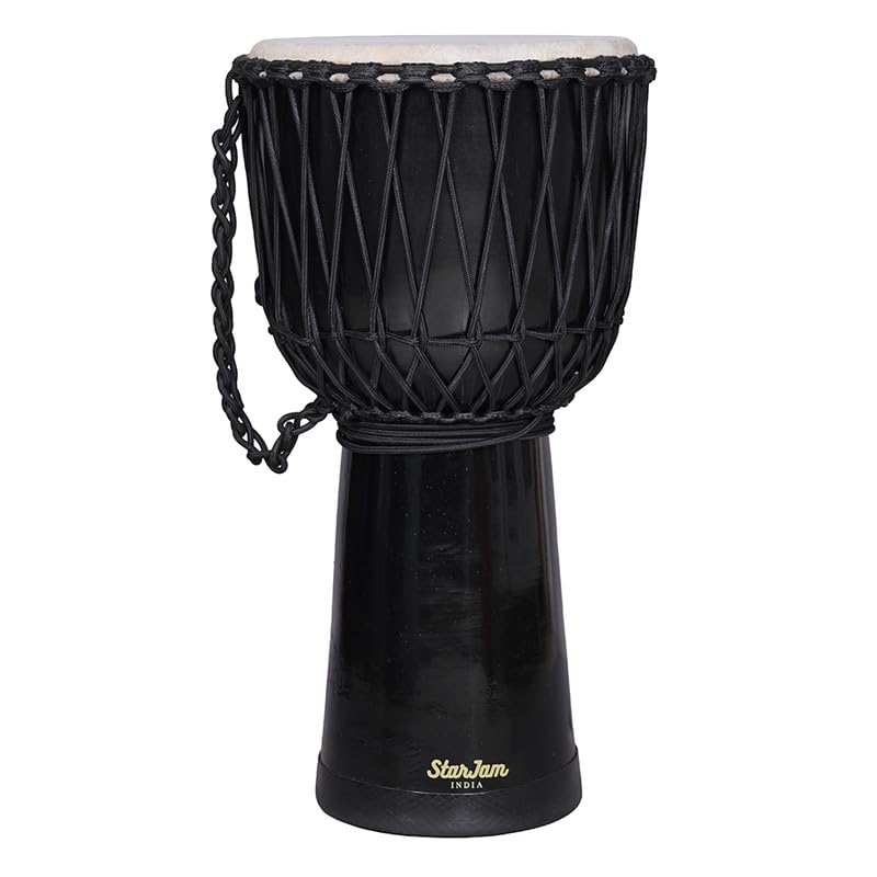 Image of StarJam- Djembe 8 Inches Diameter X 16 Inches Height Mahogany Wood Djembe Drum with BAG - Pure Black (8 x 16 Inches)