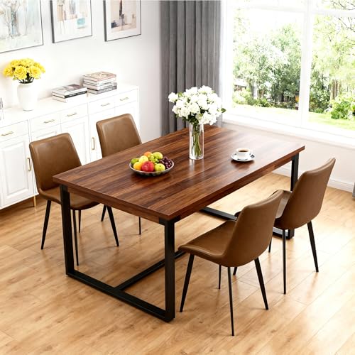 Image of Modern Dining Chairs Set of 4, PU Leather Dining Room Chairs, Upholstered Kitchen Chairs with Ergonomic Backrest & Sturdy Metal Legs, Perfect for Dining Room, Living Room, Brown
