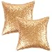 Kevin Textile New Year Decorative Solid Sequins Throw Pillow Cover Sham 45 x 45 cm Decor Pillow Case, Hidden Zipper Design, (Two Cover Packs, Gold)
