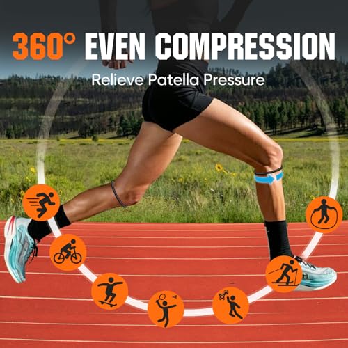 Image of 2PCS Black Patellar Tendon Support Strap, Knee Pain Relief Patella Band | Patella Band for Basketball, Running, Soccer, Hiking, Silicone Knee Brace for Men & Women with Storage Bag