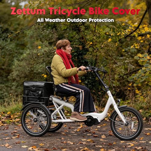 Zettum Adult Tricycle Cover - 600D Waterproof Outdoor Electric Tricycle Cover for Adults with Lock Hole, Heavy Duty Bike Covers for Electric Trike & 3-Wheel Bicycle, All-Weather Indoor & Outdoor Use