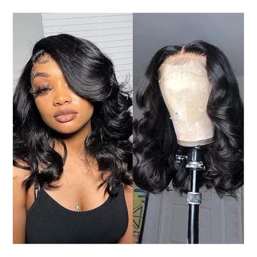 Perruque lace frontal wig synthétique noire courte pour changer de style en soirée