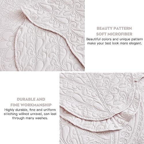 Image of Oversized King Bedspread, Embossed Paisley Quilt Set King /Cal King, Lightweight Reversible Coverlet, Scalloped Edge - Soft Fresh Look, 5 Piece, Gray Lilac