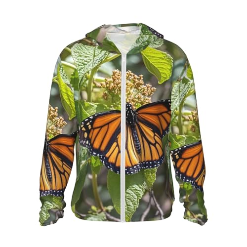 UPF 50+ Sun Protection Hoodie Rash Guard Long Sleeve Sun Shirt Monarch Butterflies UV Shirt Full Zip Jacket