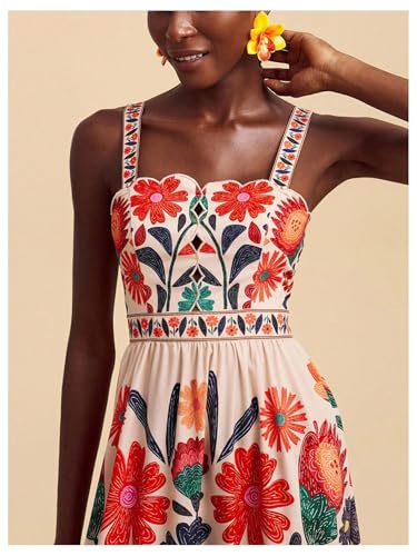 Image of RoseSeek Boho Floral Print Cami Spaghetti Strap Summer Vacation Dresses