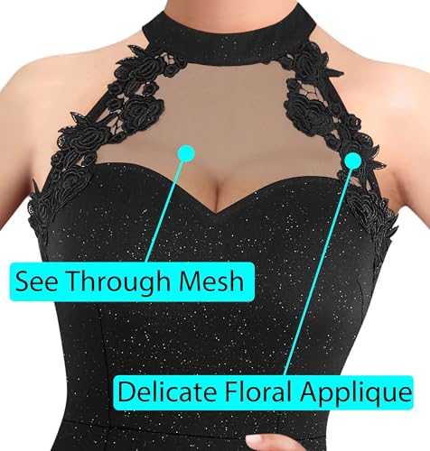 Image of VFSHOW Women Maxi Dress High Slit Formal Sexy Halter Prom Dress Wedding Guest 2023 Illusion Sweetheart Neckline Long Evening Dress