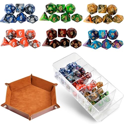 DND Dice Set 42 Pcs Double Color Polyhedral Dungeons and Dragons Rolling Dice with Dice Storage Organizer and Dice Tray for D&D RPG MTG Table Games Dice Bulk