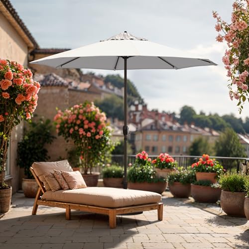 Image of California Umbrella 8-Year Protection 9 Ft Outdoor Patio Umbrella, Solstice Fade-Resistant Fabric, Auto-Tilt, Heavy Duty Aluminum Frame, 8 Reinforced Ribs for Pool or Deck, Bronze Pole