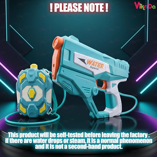 Image of VikriDA Bagpack Electric Water Gun with Free Extra Rechargeable Battery, Powerful Water Guns Up to 40 FT Long Range, 1350CC Capacity Super Water Blaster Summer Toys for Pool - Blue