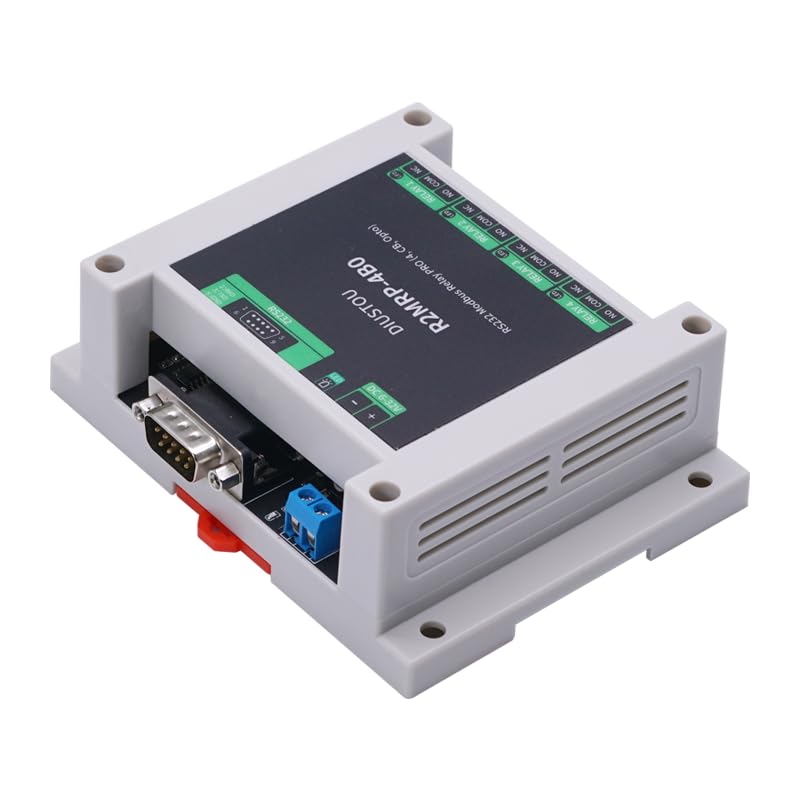 Industrial RS232 Relay DB9 Male DIN Rail Housing 5-32V Power Supply Optocoupler Isolated Modbus RTU Assignable 1-0xFF Addresses (4 Channel Relay)