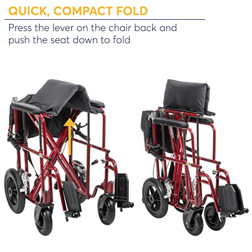 Drive Medical Bariatric Transport Chair Foldingoutdoorfull Length Arms With 12 Inches Rear Flat Free Wheels, Red, 22 Inches #TOP4