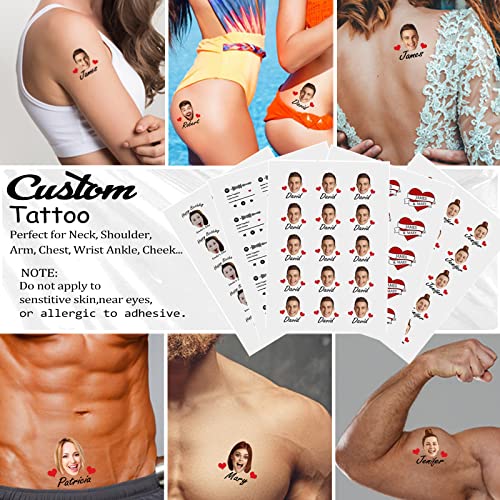 Yescustom Personalized Temporary Tattoos With Name Red Heart Custom Fake Face Tattoo With Photo For Women Men Birthday Bachelorette Wedding Party Paper 1 Set Of 15 Pieces #TOP4
