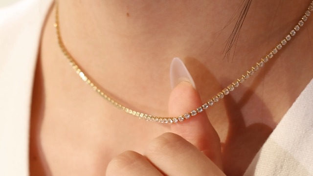HERIER Tennis Necklace For Women - 14K Gold Plated Or Silver Rhinestone Choker, 3mm Dainty Cubic Zirconia Chain With Extender
