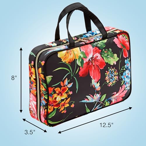 CONAIR Travel Toiletry Bag with Handles, Travel Makeup Bag, 2 Clear Zippered Compartments, 2 Flat-Zip Pockets, and Removable Clear Plastic Pencil Case, Easy to Clean, 1 Count, Black Floral - image 3