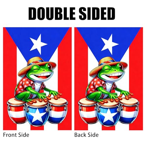 Image of Nuxovilar Puerto Rico Garden Flag Frog Hats Drums Polyester Decor 12x18inch