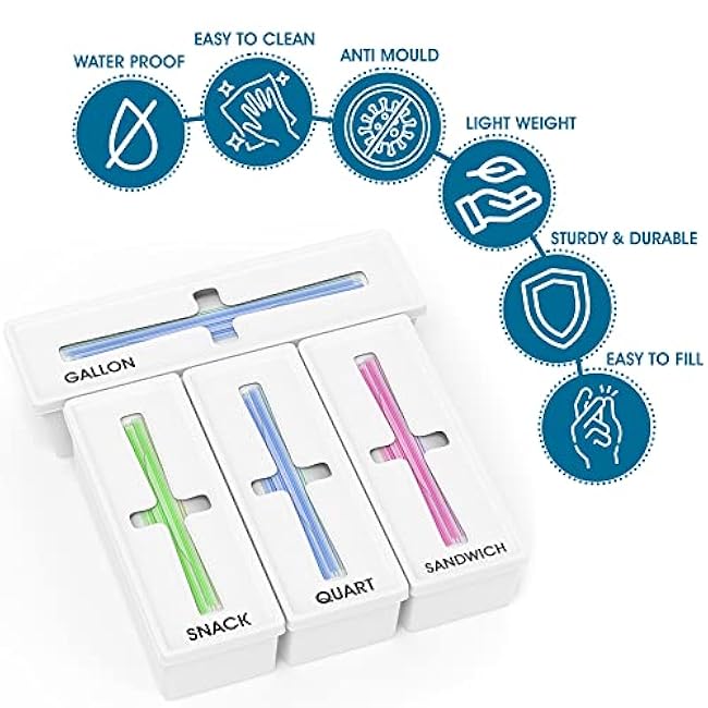 Storage Bag Organizer for Kitchen Drawer, Plastic Bag Organizer for Drawer, Baggie Holder - Compatible with Gallon, Quart, Sandwich, Snack Bags, 4 Separate Pieces, White